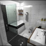 Praktiska dizaina melnbalta vannas istaba
