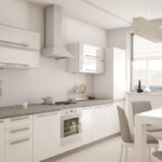 Dizajn bielej kuchyne v high-tech interiéri