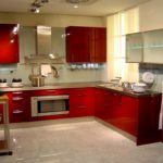 set merah reka bentuk dapur besar