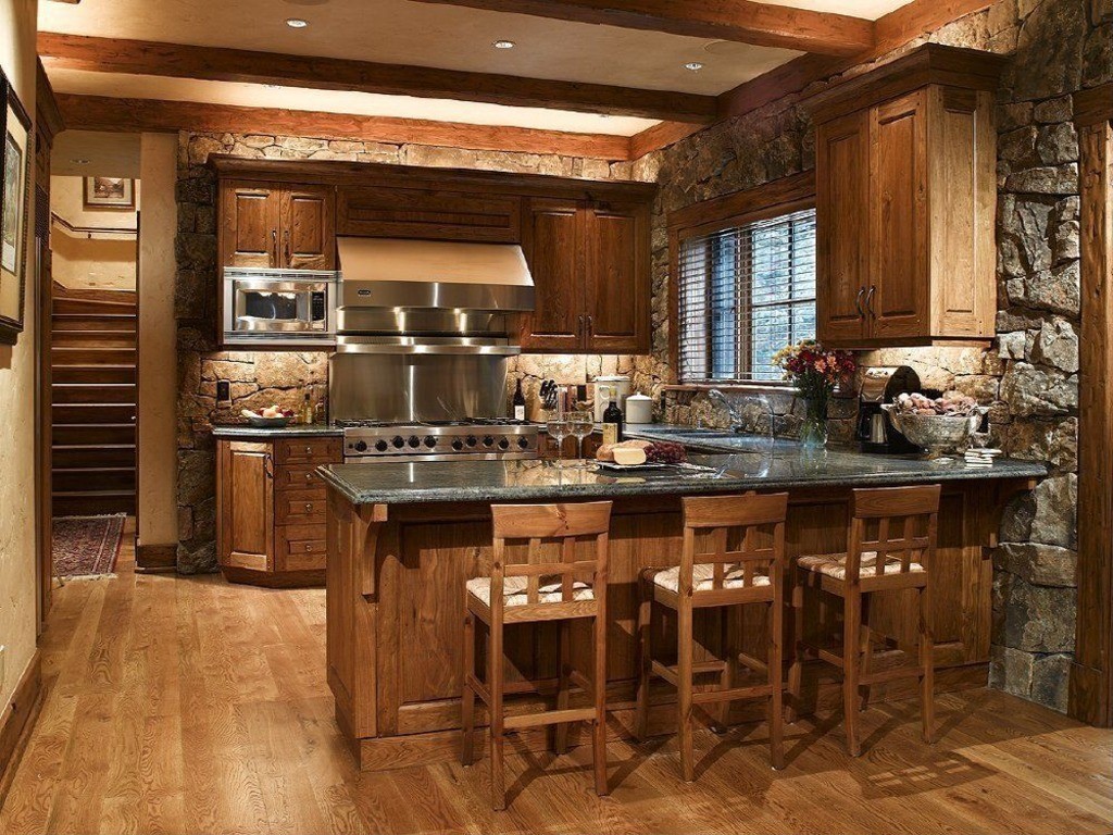 การออกแบบห้องครัวสไตล์คันทรี่ขนาดใหญ่