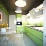 การออกแบบห้องครัวสีเขียวขนาดใหญ่
