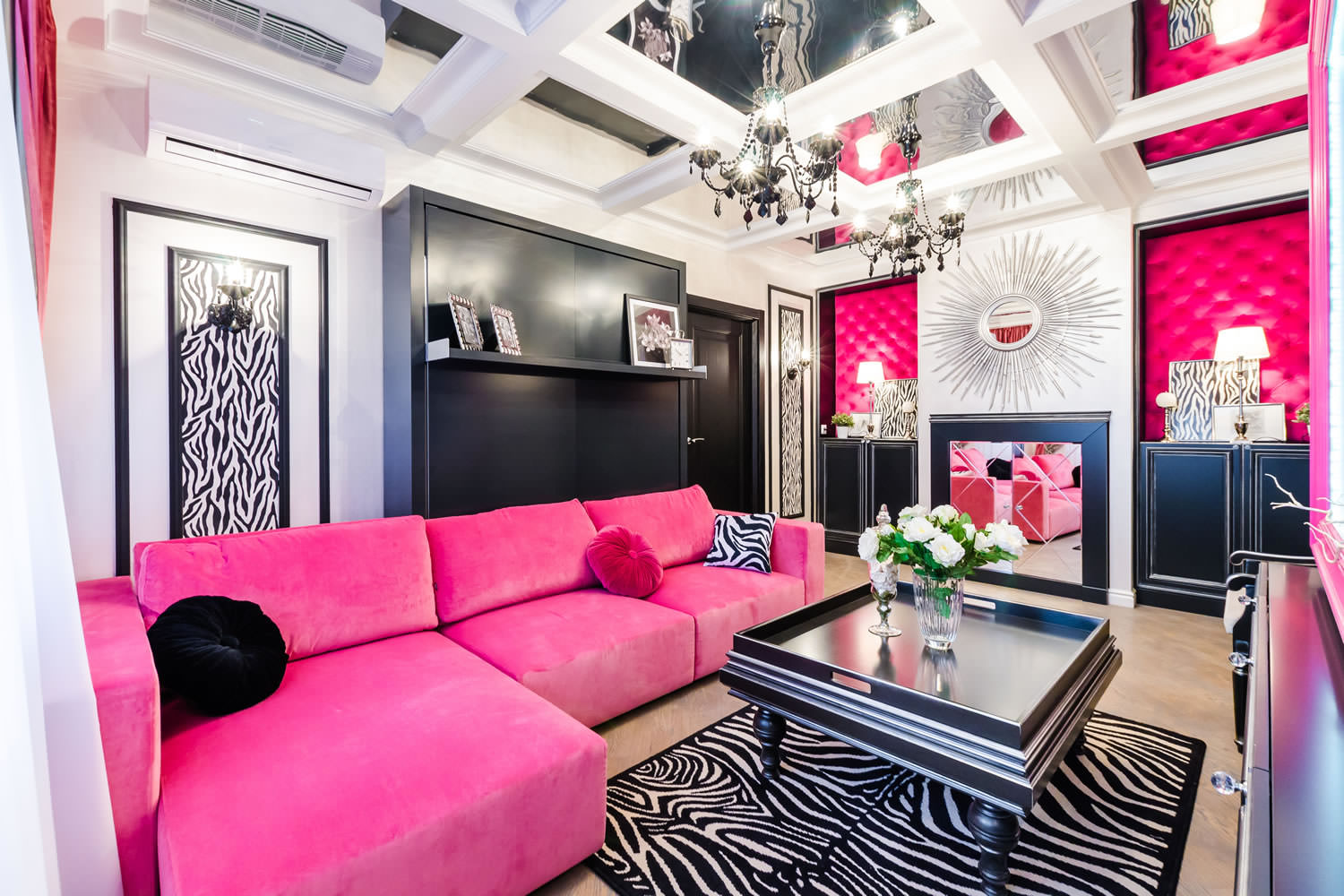 design de sala de estar rosa