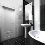 High-tech bathroom design in glossy black and white