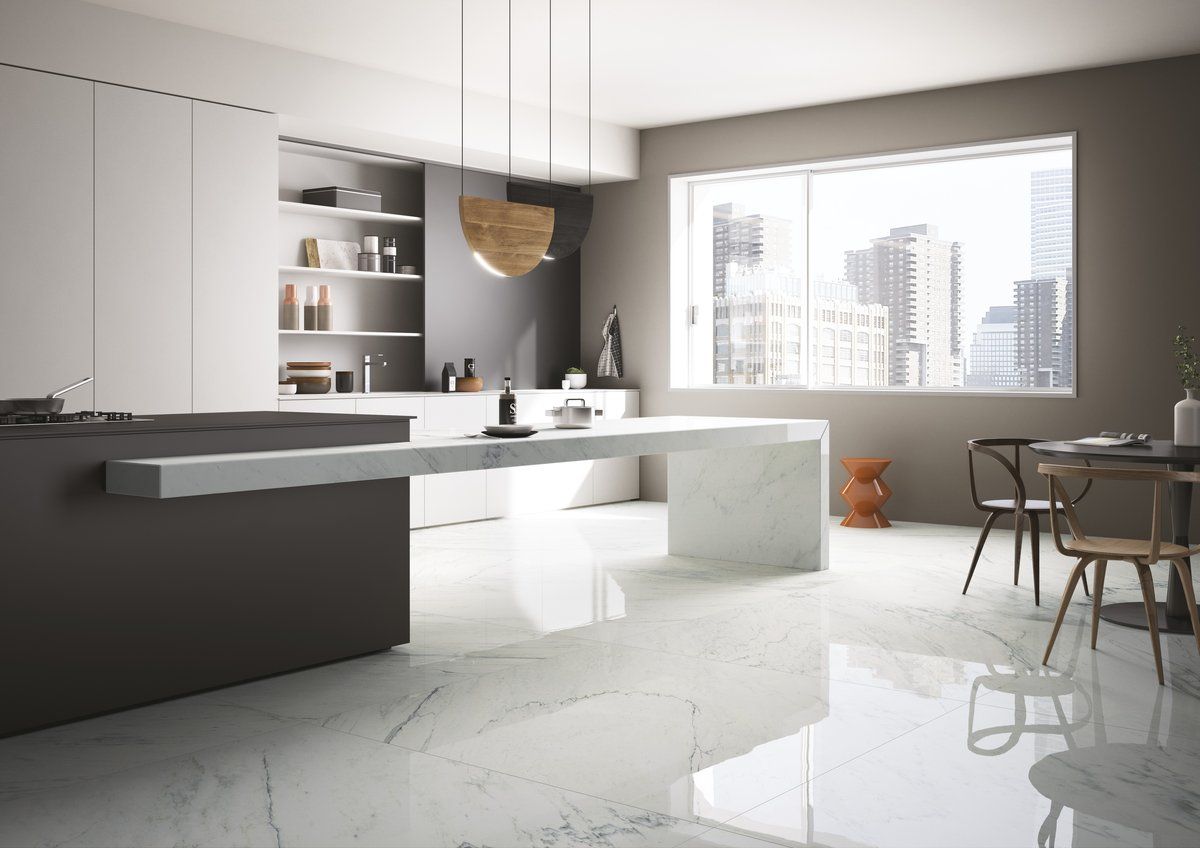 Glossy white kitchen interior