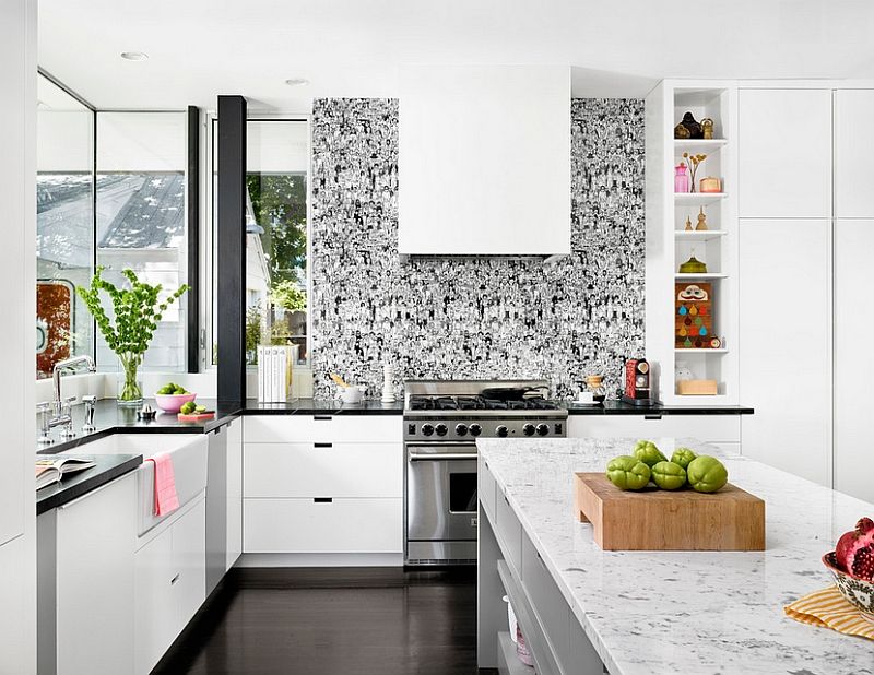 Fusion style white kitchen interior