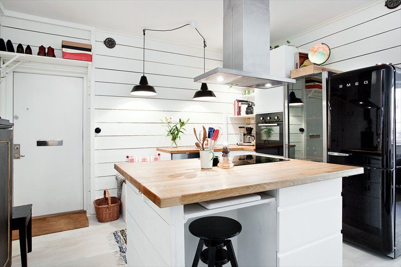 Techno style white kitchen interior