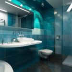 ontwerp van een badkamer met een toilet in turquoise kleuren