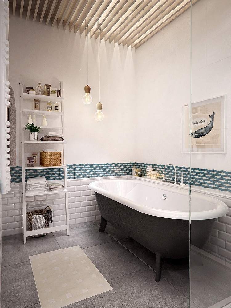Bilik mandi putih granit gaya skandinavia