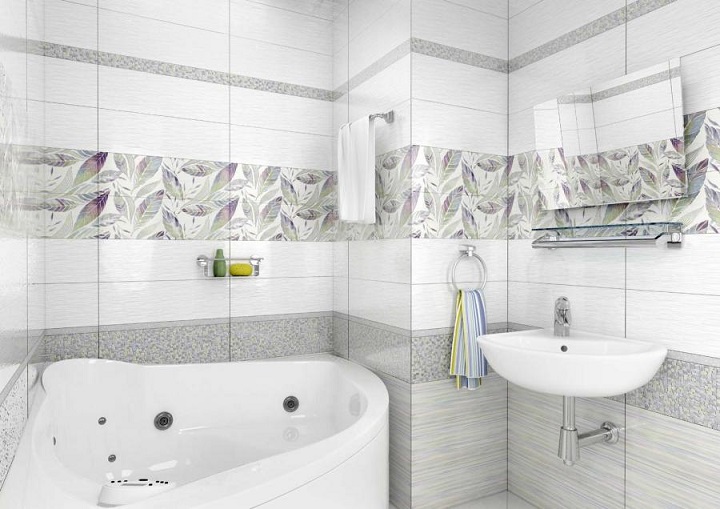 Hvit keramisk flis på badet med mønster