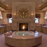 Large bathroom with fireplace