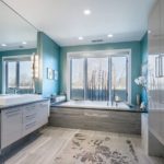 Large bathroom in blue and gray tones