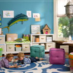 Kinderkamer decor groot zacht blokjespatroon op de vloer