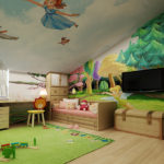 The decor of the children's room the attic painted ceiling