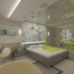 Aynalı tavan ve gardırop ile yüksek teknoloji yatak odası dekoru