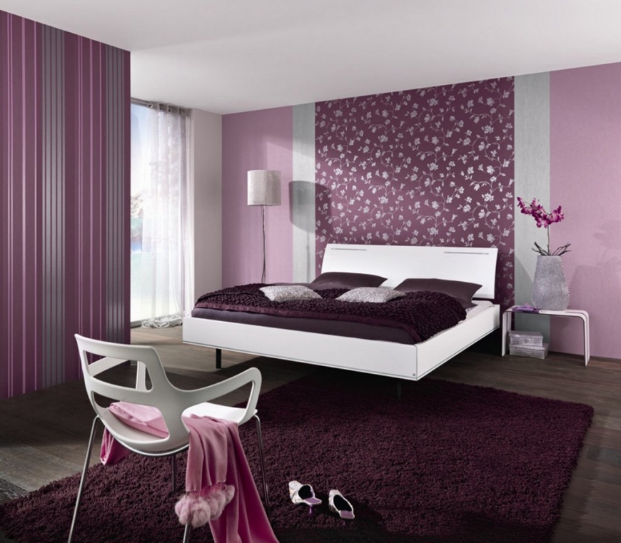 Farklı duvar kağıtları yatak odası dekor kombinasyonu