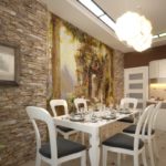 Decorative stone in the kitchen wall decoration with photo printing