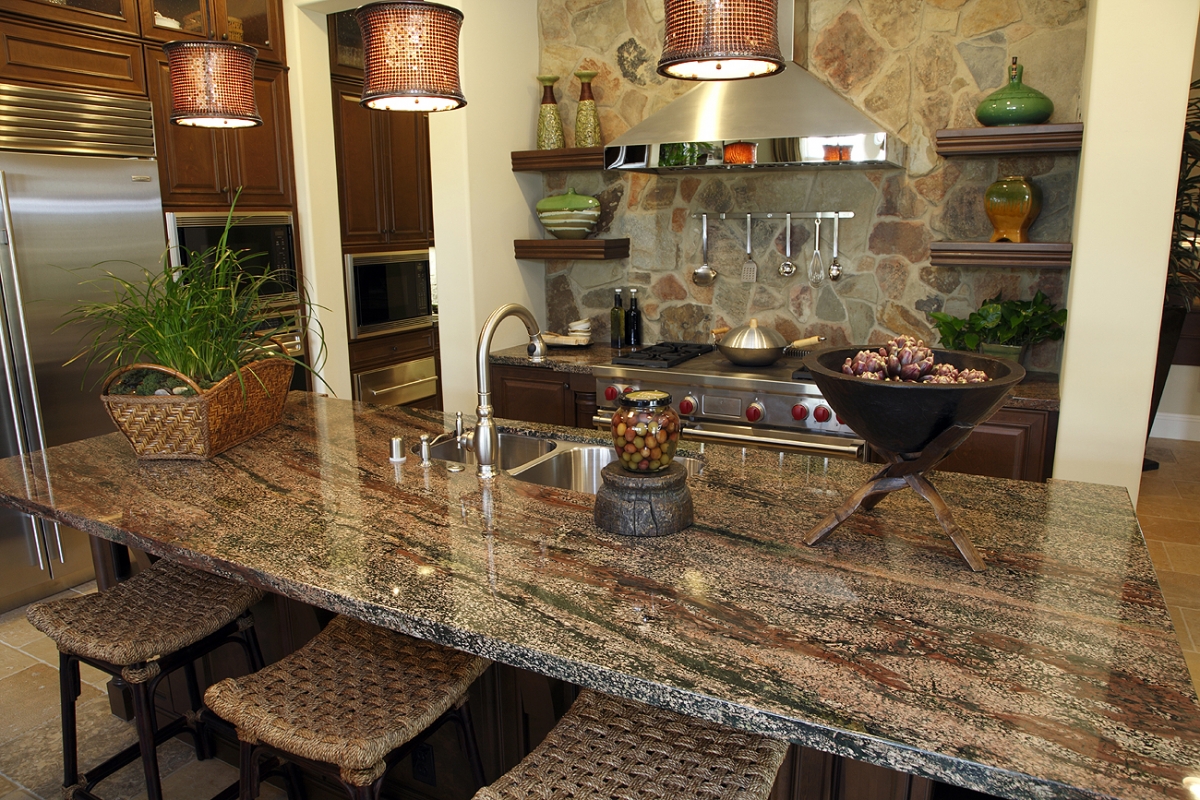 Decorative stone in the kitchen with herbs