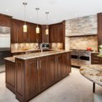 Decorative stone in the kitchen combined with marble countertops