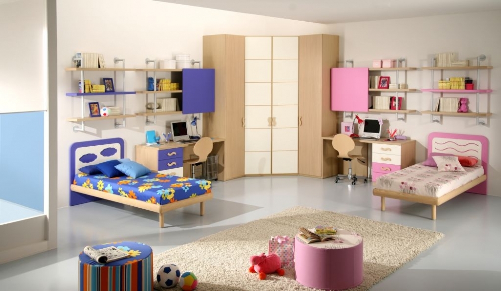 Design de um quarto infantil para guarda-roupa de duas crianças heterossexuais