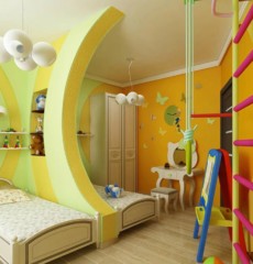 Design av et barnerom for to heterofile barn, en skillevegg og en svensk vegg