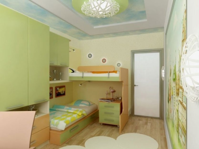 Dizajn detskej izby pre dve heterosexuálne deti, svetlé farby.