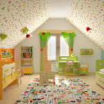Projeto de um quarto infantil para duas crianças heterossexuais no sótão