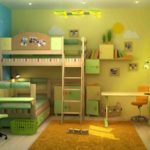 Návrh dětského pokoje pro dvě heterosexuální děti v zelených barvách