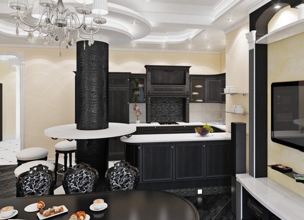 Alb-negru art deco design modern de bucătărie