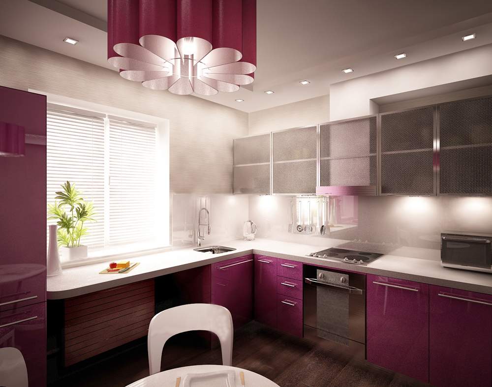 Reka bentuk dapur dalam pencahayaan berteknologi tinggi moden