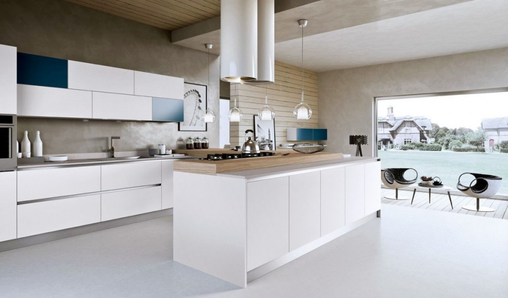 Design spațios al bucătăriei moderne de înaltă tehnologie