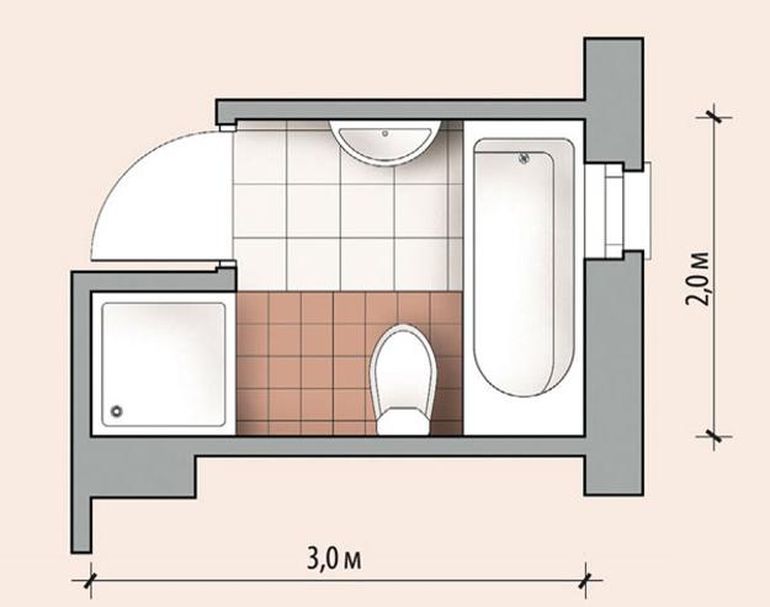 Návrh kúpeľne 6 metrov štvorcových dizajnu projektu