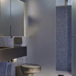 6 sq m bathroom design with frosted glass partition