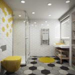 6 kv.m vannas istabas dizains ar sešstūra flīzēm