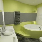 Design koupelny 6 m2 ve světle zelených a šedých tónech