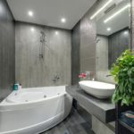 Bathroom design 6 sq m bathtub with stretch ceiling