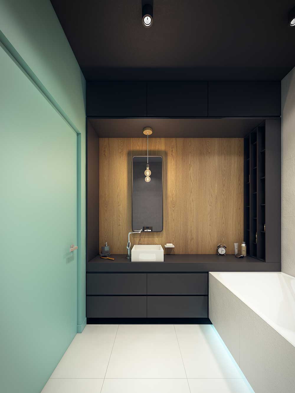 Vannas istabas dizains - 6 kvadrātmetru zona krāsa