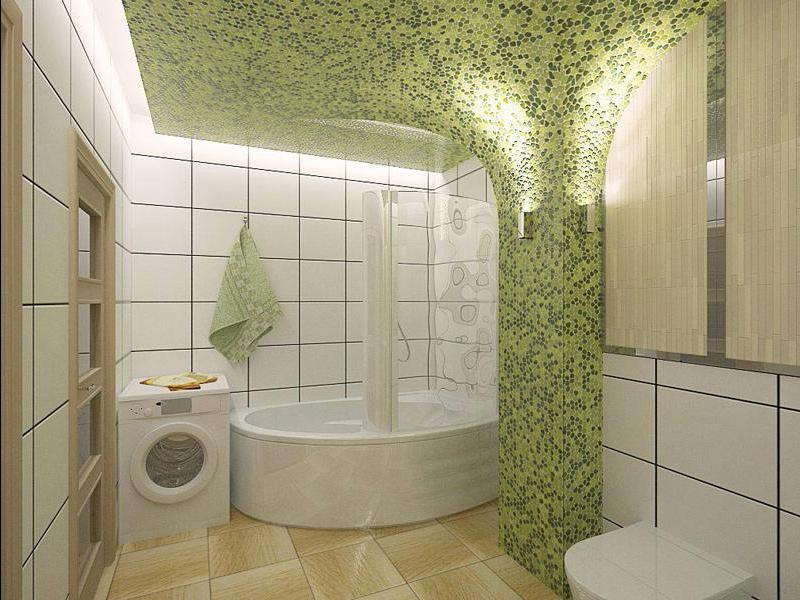 Design et bad i et privat hus med flislagt mosaikk