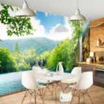 Fototapete Küche Innenraum mit Naturlandschaft