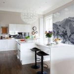 Nástenná maľba v interiéri kuchyne v čiernej a bielej farbe