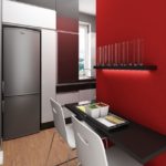 Hűtőszekrény a konyha belső részében, matt színekben