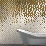 Mosaic in the bathroom glass amber white