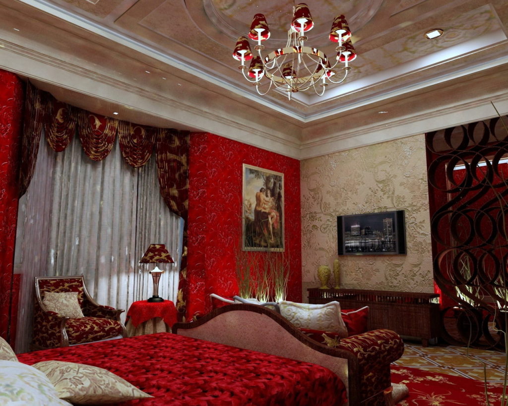 sienas rotājums guļamistabā sarkanā krāsā
