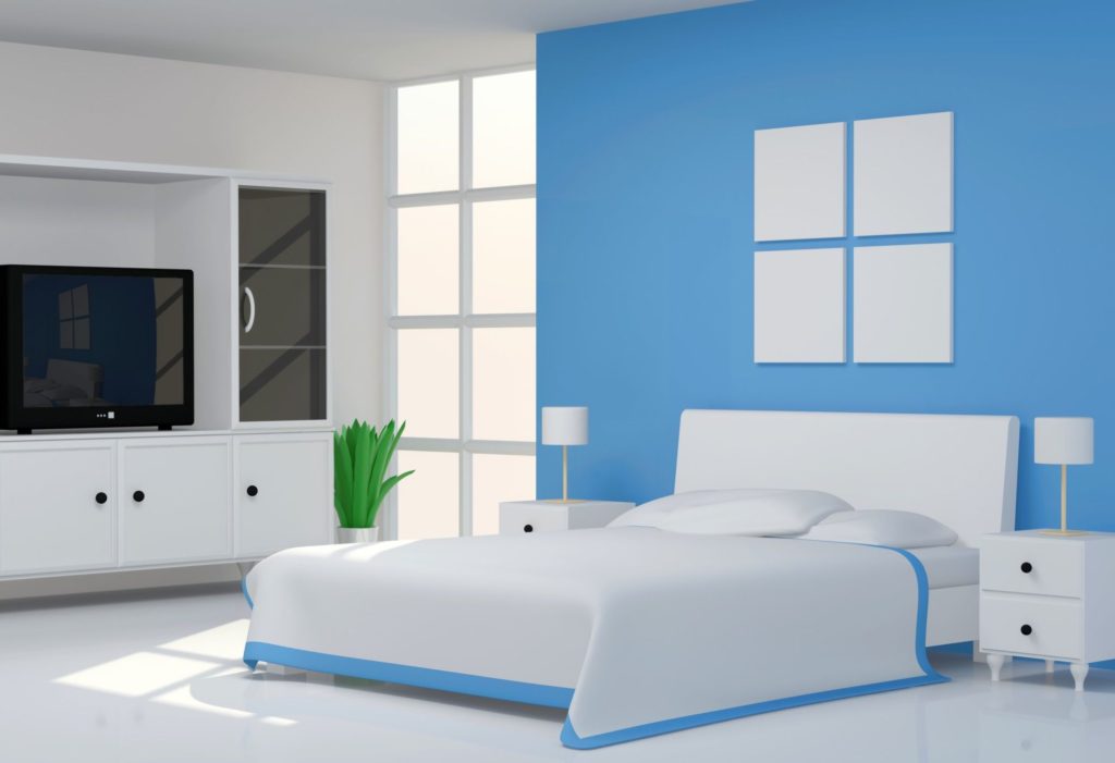 sienas rotājums guļamistabā zils