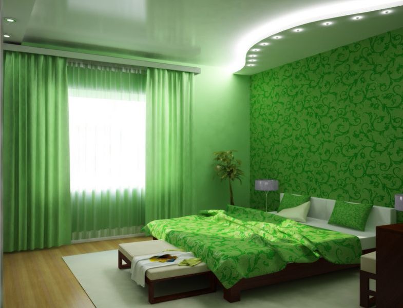 trang trí tường trong phòng ngủ màu xanh lá cây