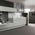 Gray kitchen palette with tiled apron and light set