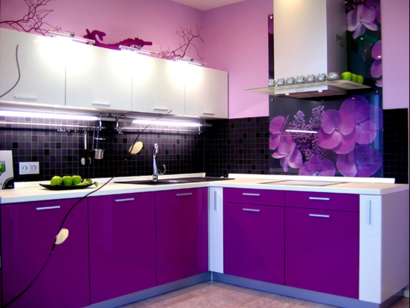 Color combination kitchen interior black and purple