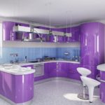 Combination of colors glossy purple kitchen interior on a light background