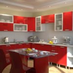 Màu sắc kết hợp nội thất nhà bếp màu đỏ chiếm ưu thế