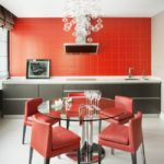 Combination of colors red and black kitchen interior on a white background