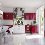 Krāsu kombinācija sarkans virtuves interjers uz balta